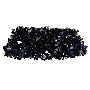 Vintage Clutch Large Beaded & Sequined Evening Bag - Hideable Metal Strap